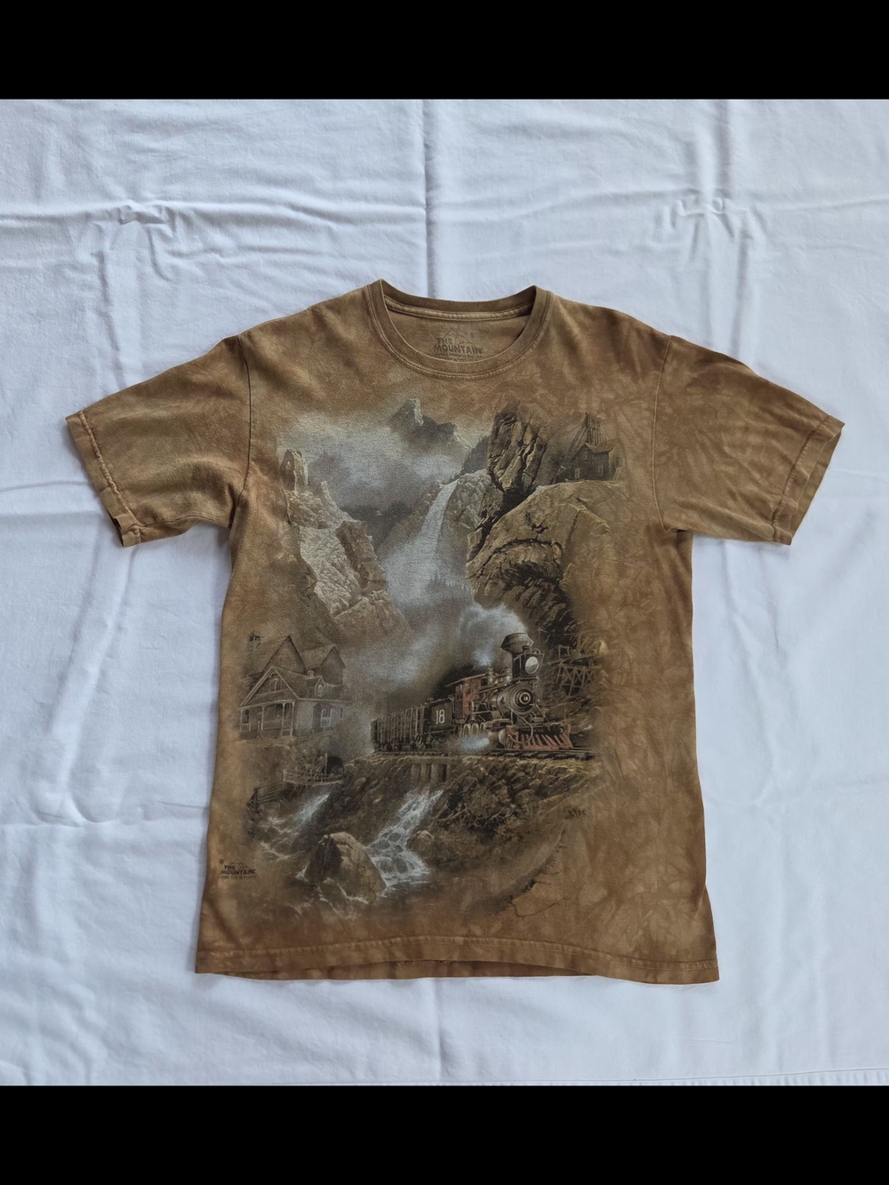 1999 The Mountain Brown Train & Mountain SS Graphic T-shirt Size S